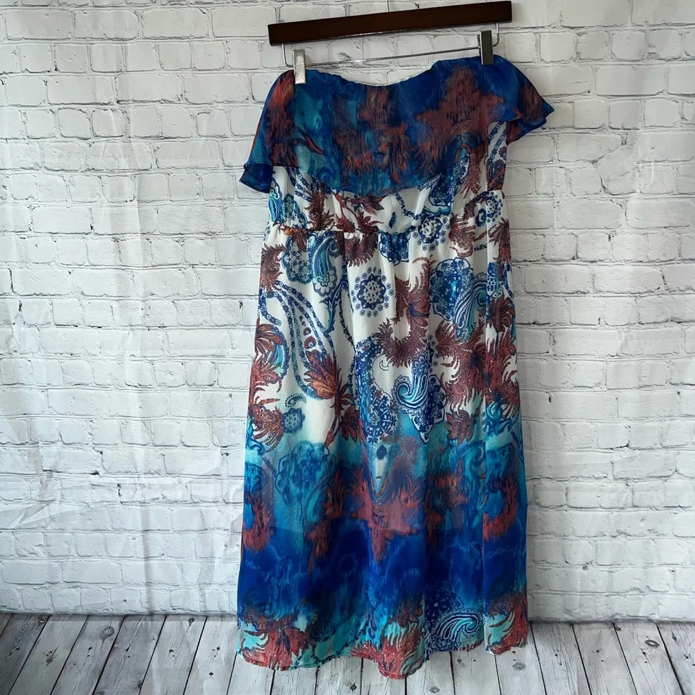 Maurices White, Blue & Pink floral strapless dress size 0 - Picture 4 of 16